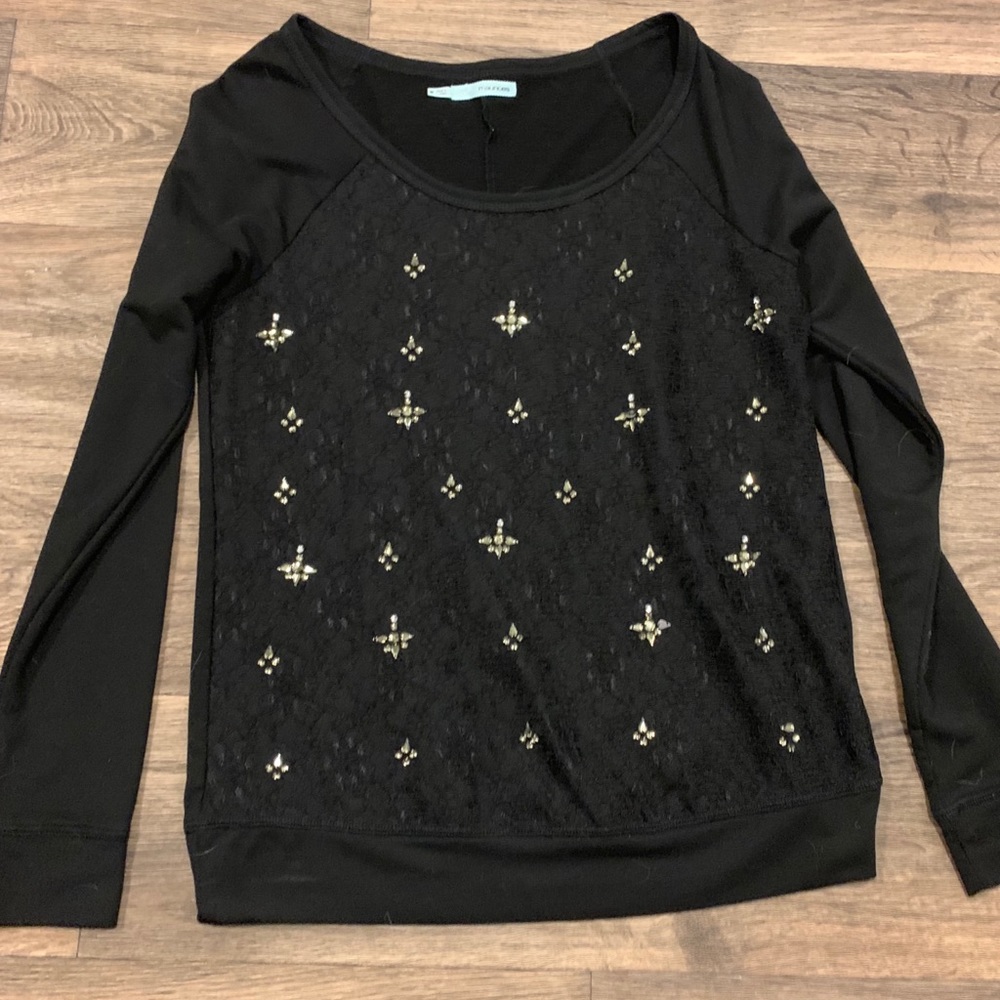 Long sleeve black lace and sequin top